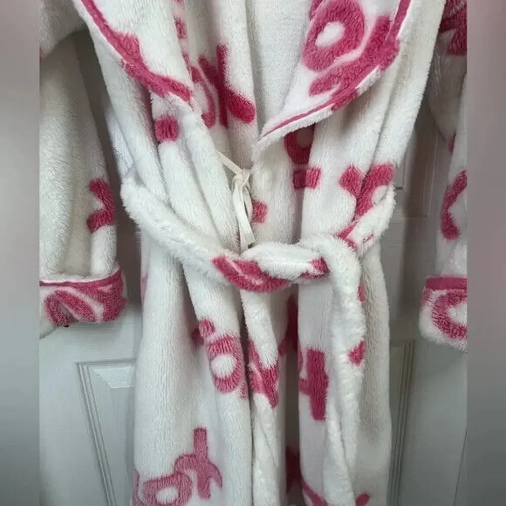 Betsey Johnson XOX soft plush belted robe, white/pink, size S - Picture 6 of 9